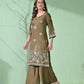 Myshka Women's Embroidered Calf Length Olive Kurta With Palazzo - Swadesiicart