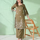 Myshka Women's Embroidered Calf Length Olive Kurta With Palazzo - Swadesiicart