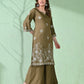 Myshka Women's Embroidered Calf Length Olive Kurta With Palazzo - Swadesiicart