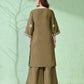 Myshka Women's Embroidered Calf Length Olive Kurta With Palazzo - Swadesiicart