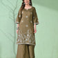 Myshka Women's Embroidered Calf Length Olive Kurta With Palazzo - Swadesiicart