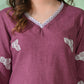 Myshka Women's Embroidered Calf Length Mauve Kurta With Palazzo - Swadesiicart