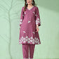Myshka Women's Embroidered Calf Length Mauve Kurta With Palazzo - Swadesiicart