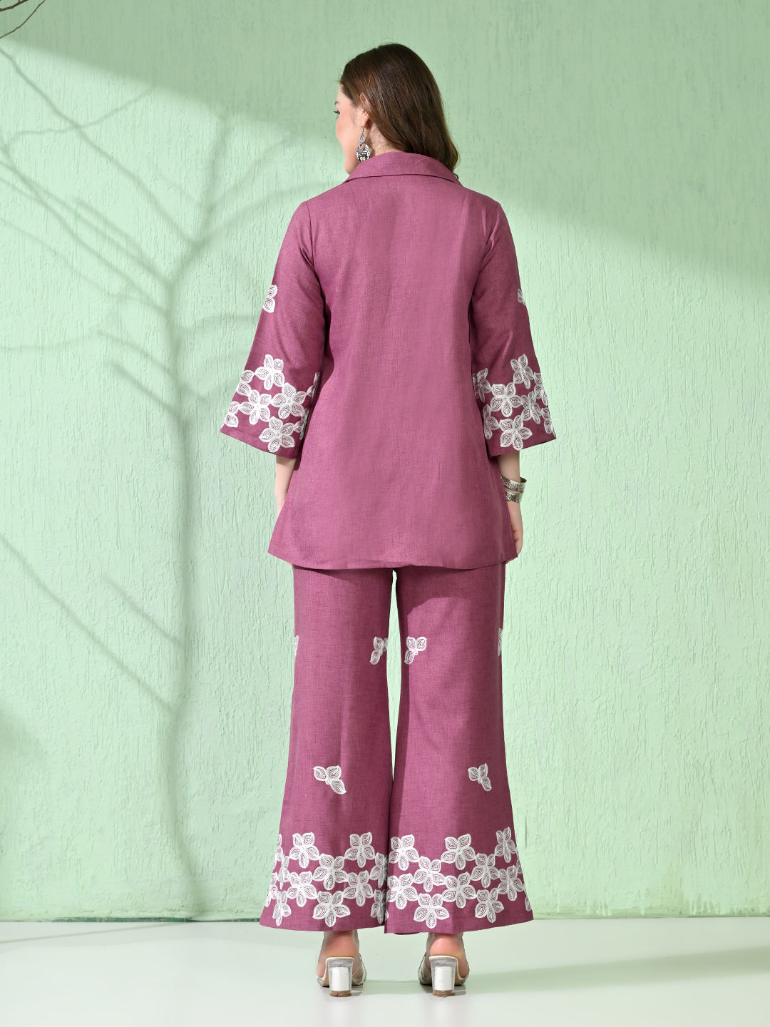Myshka Women's Floral Embroidered Pink Tunic with Trouser - Swadesiicart