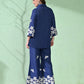 Myshka Women's Floral Embroidered Navy Tunic with Trouser - Swadesiicart