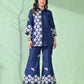 Myshka Women's Floral Embroidered Navy Tunic with Trouser - Swadesiicart
