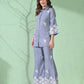 Myshka Women's Floral Embroidered SkyBlue Tunic with Trouser - Swadesiicart