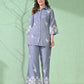 Myshka Women's Floral Embroidered SkyBlue Tunic with Trouser - Swadesiicart