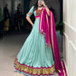 Lorenvalley Seagreen Pure Rayon Embossed Design Lace Touch Up Lehenga Choli with Dupatta | Swadesiicart