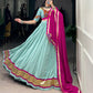 Lorenvalley Seagreen Pure Rayon Embossed Design Lace Touch Up Lehenga Choli with Dupatta | Swadesiicart