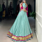 Lorenvalley Seagreen Pure Rayon Embossed Design Lace Touch Up Lehenga Choli with Dupatta | Swadesiicart