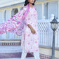 Vaasva Women's Cream Purple Linen Digital Printed Suit Set | Swadesiicart