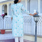 Vaasva Women's Cream Turquoise Linen Digital Printed Suit Set | Swadesiicart