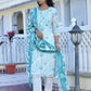 Vaasva Women's Cream Turquoise Linen Digital Printed Suit Set | Swadesiicart
