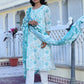 Vaasva Women's Cream Turquoise Linen Digital Printed Suit Set | Swadesiicart