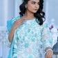 Vaasva Women's Cream Turquoise Linen Digital Printed Suit Set | Swadesiicart