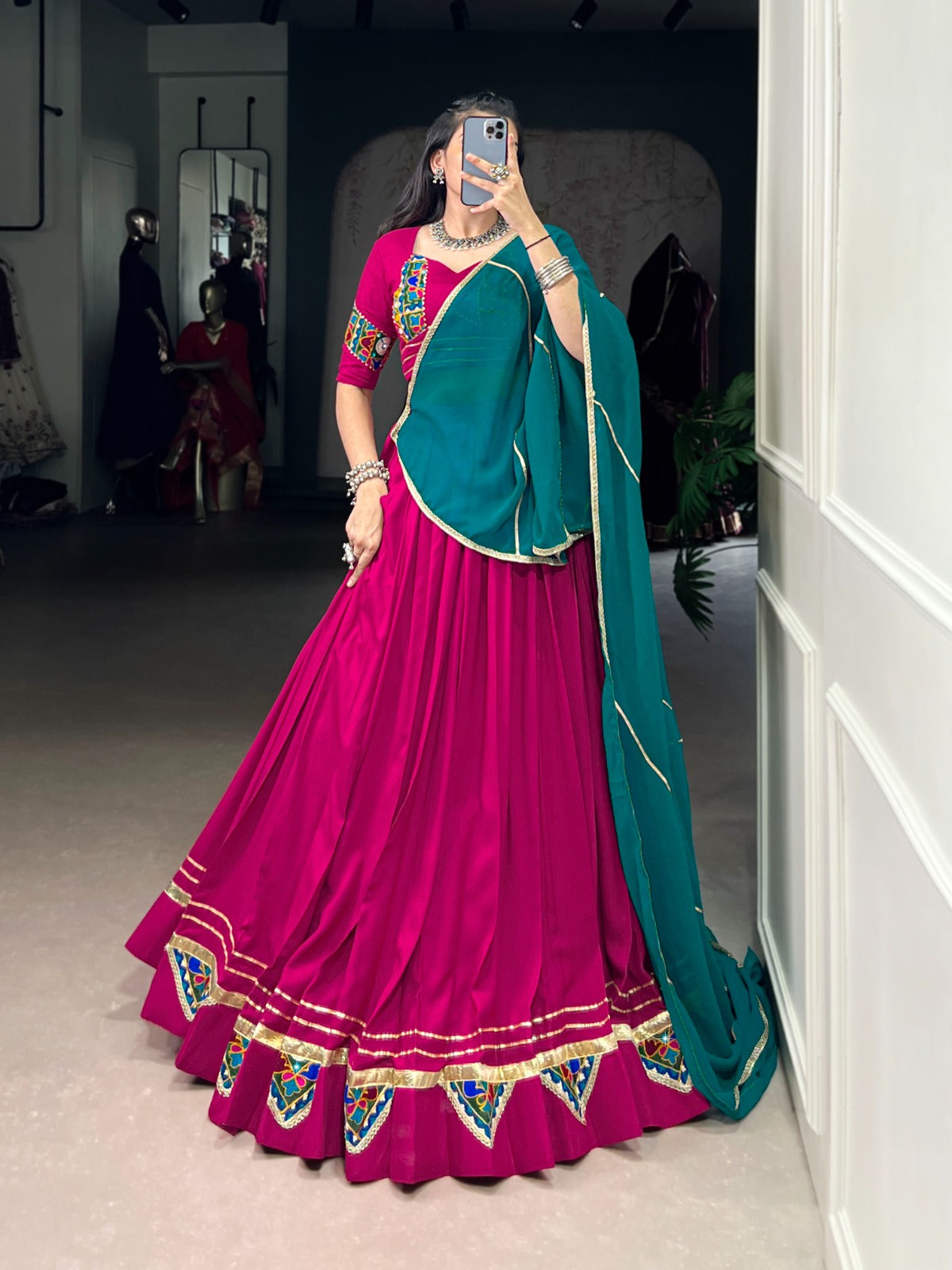 Lorenvalley Fashion Pink Pure Rayon Gamthi Work With Embossed Design And Lace Touch Up Lehenga Choli with Dupatta | Swadesiicart