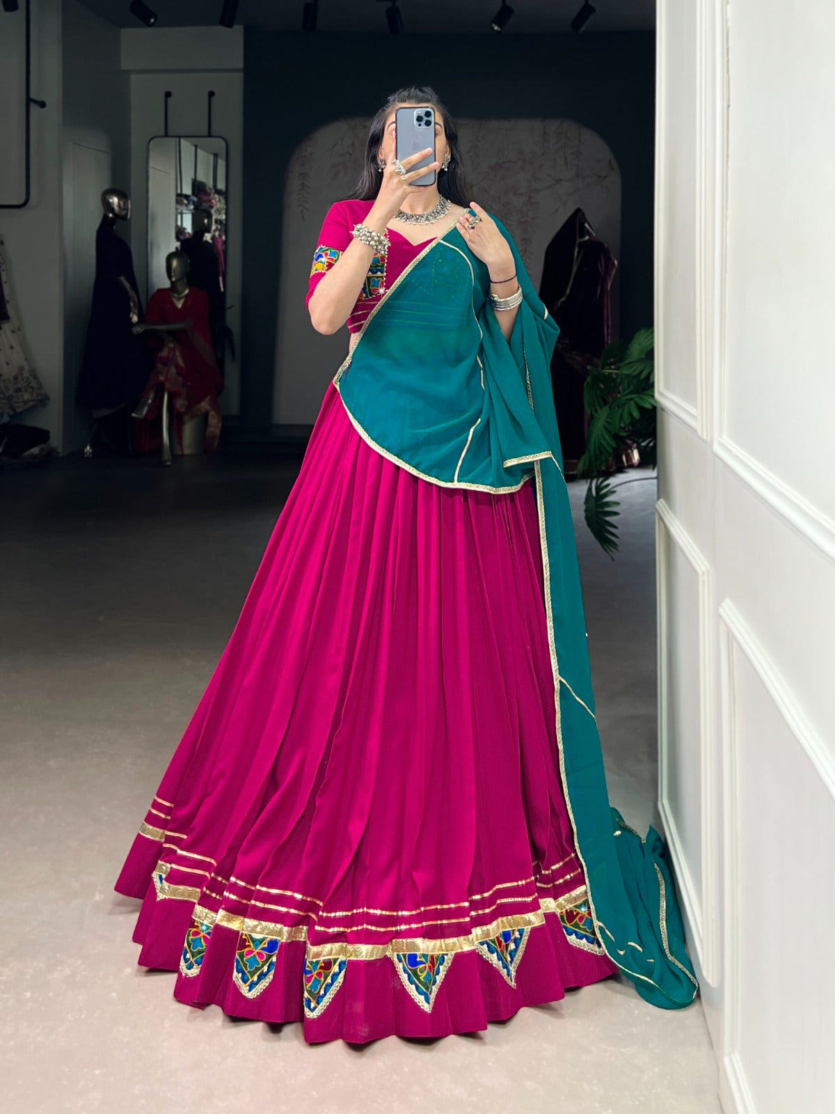 Lorenvalley Fashion Pink Pure Rayon Gamthi Work With Embossed Design And Lace Touch Up Lehenga Choli with Dupatta | Swadesiicart