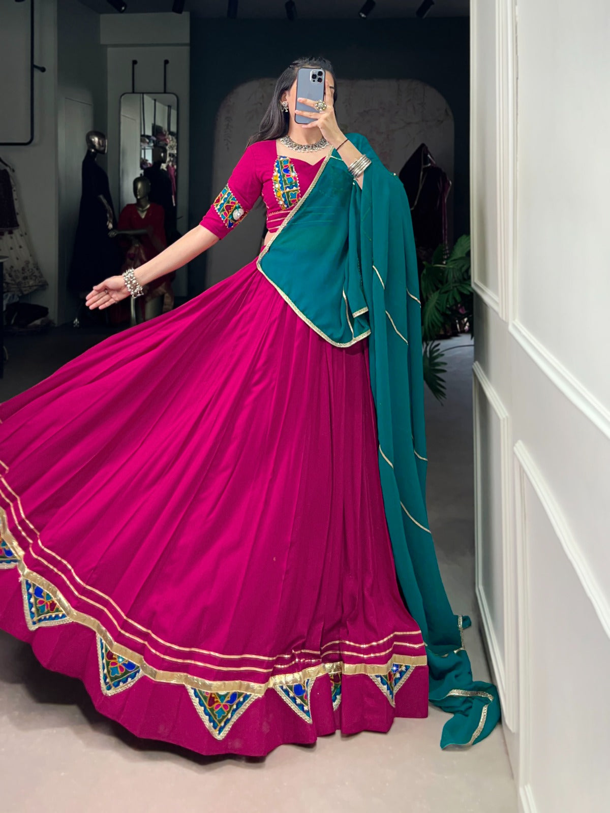 Lorenvalley Fashion Pink Pure Rayon Gamthi Work With Embossed Design And Lace Touch Up Lehenga Choli with Dupatta | Swadesiicart