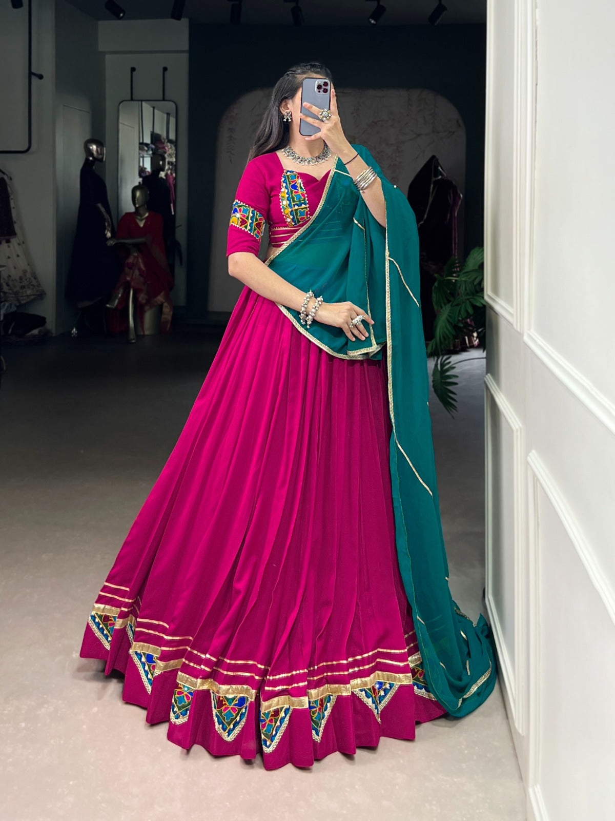 Lorenvalley Fashion Pink Pure Rayon Gamthi Work With Embossed Design And Lace Touch Up Lehenga Choli with Dupatta | Swadesiicart