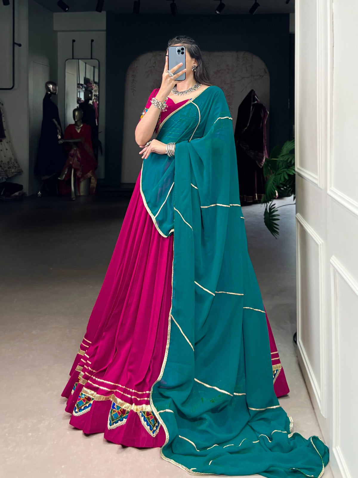 Lorenvalley Fashion Pink Pure Rayon Gamthi Work With Embossed Design And Lace Touch Up Lehenga Choli with Dupatta | Swadesiicart