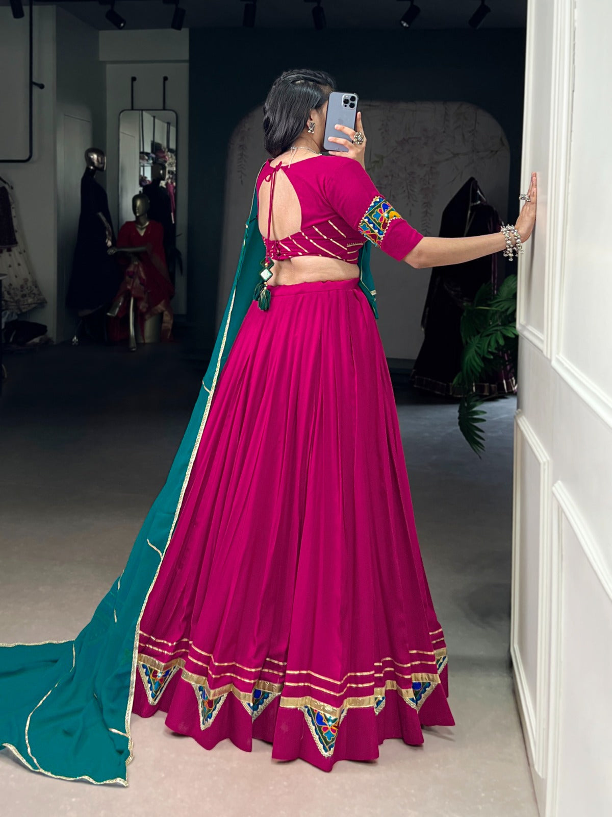 Lorenvalley Fashion Pink Pure Rayon Gamthi Work With Embossed Design And Lace Touch Up Lehenga Choli with Dupatta | Swadesiicart
