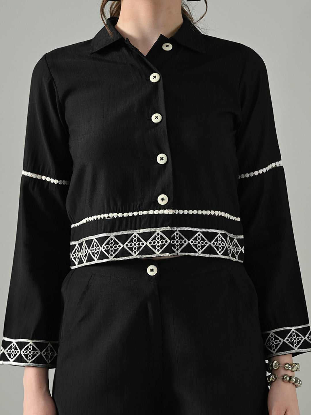 Myshka Women Black Embroidered Co-Ord Set - Swadesiicart