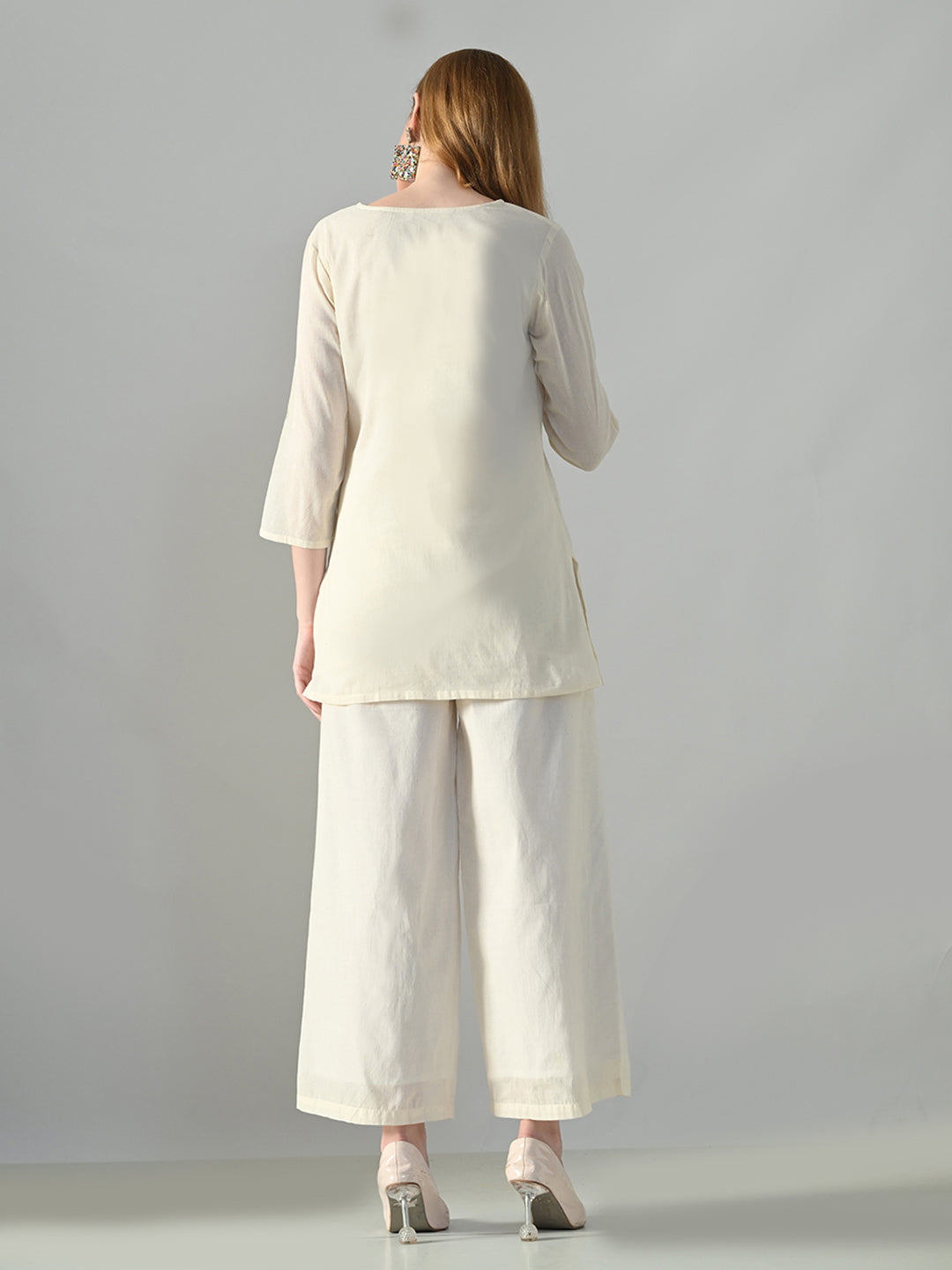 Myshka Women Off White Multicolor Thread Embroidered Co-Ord Set - Swadesiicart