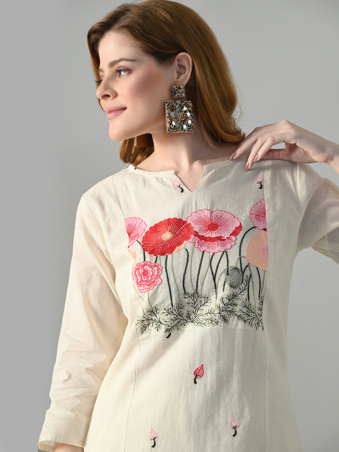 Myshka Women Off White Multicolor Thread Embroidered Co-Ord Set - Swadesiicart