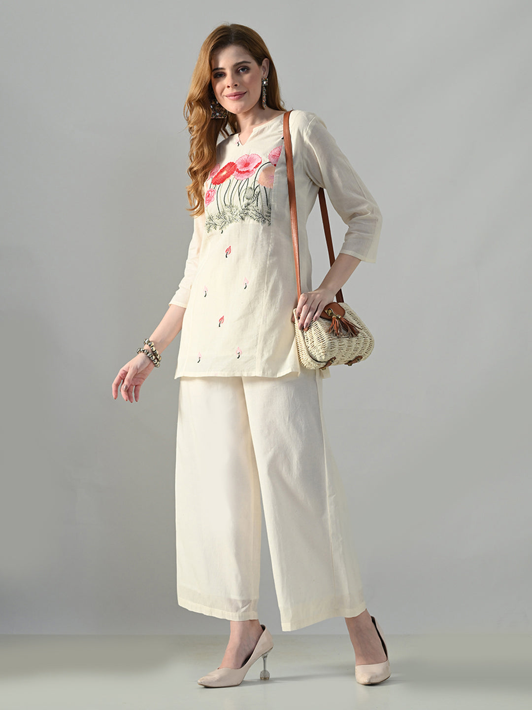 Myshka Women Off White Multicolor Thread Embroidered Co-Ord Set - Swadesiicart