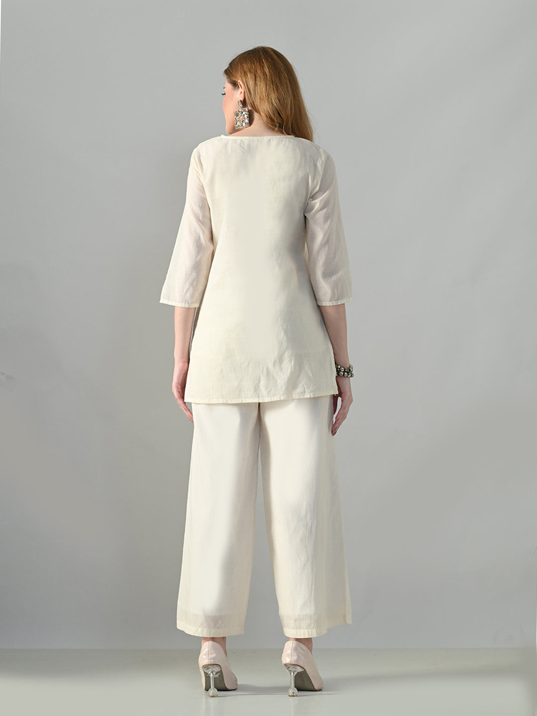 Myshka Women Off White Multicolor Thread Embroidered Co-Ord Set - Swadesiicart