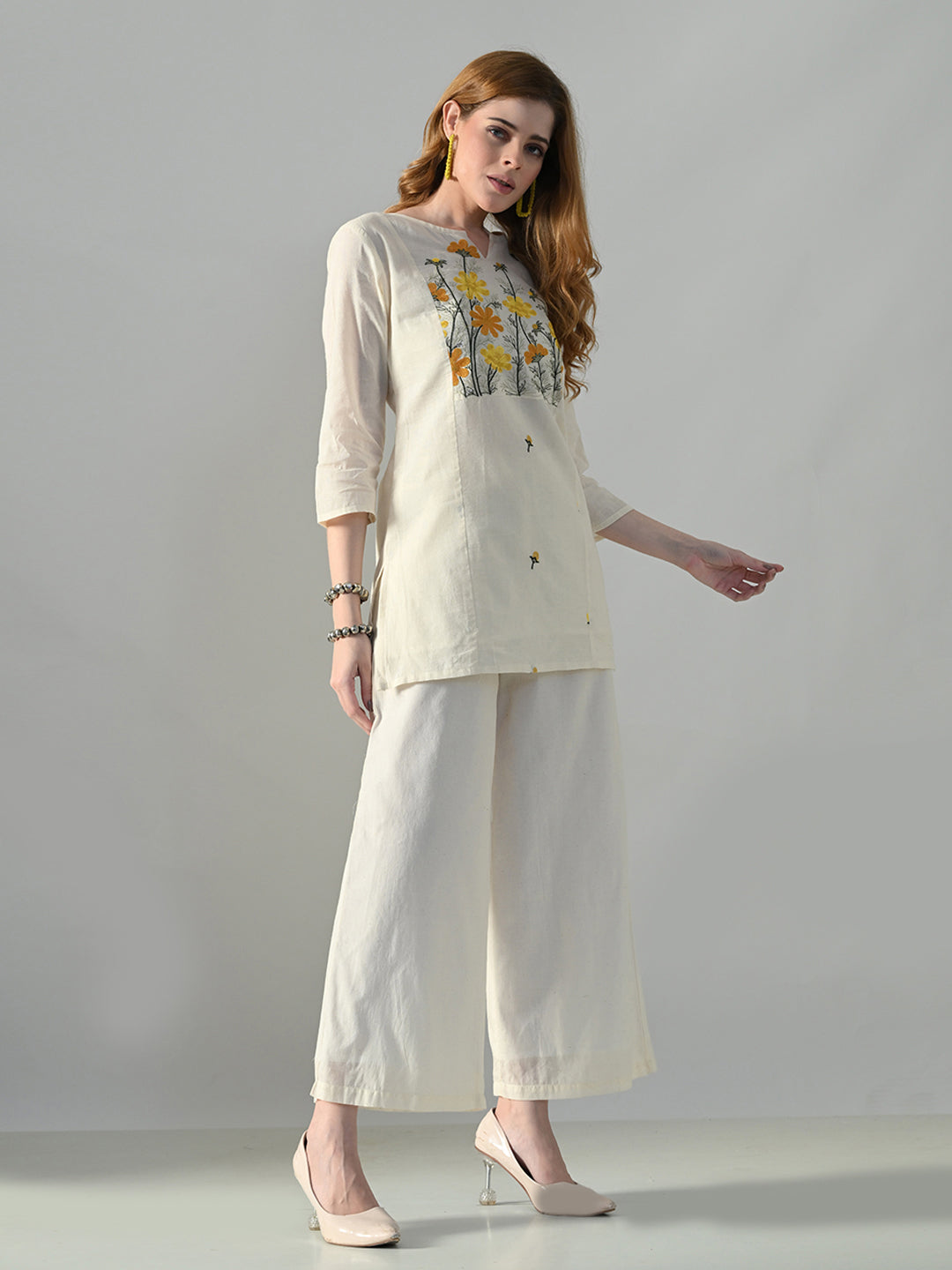 Myshka Women Off White Multicolor Thread Embroidered Co-Ord Set - Swadesiicart