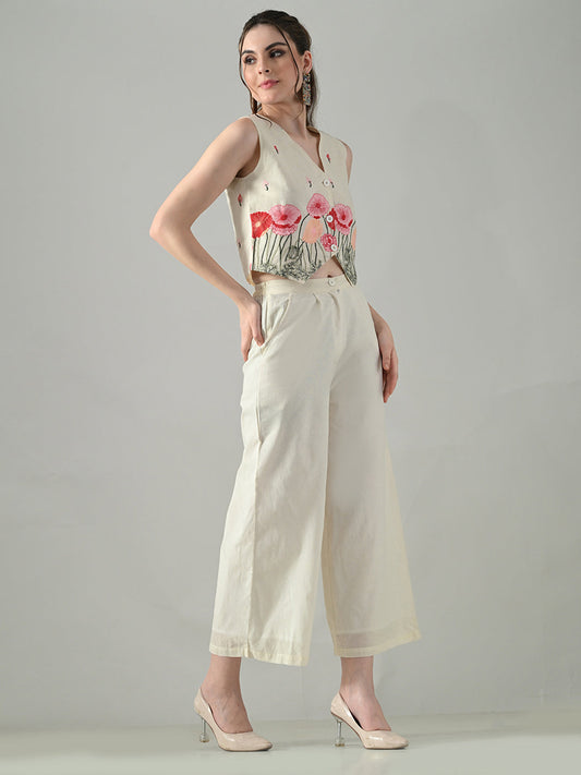 Myshka Women Off White Multicolor Thread Embroidered Co-Ord Set - Swadesiicart