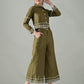 Myshka Women Olive Green Embroidered Co-Ord Set - Swadesiicart