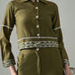 Myshka Women Olive Green Embroidered Co-Ord Set - Swadesiicart