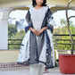 Vaasva Women's Grey Monotone Organza Digital Printed Suit Set | Swadesiicart