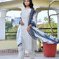 Vaasva Women's Grey Monotone Organza Digital Printed Suit Set | Swadesiicart