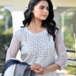 Vaasva Women's Grey Monotone Organza Digital Printed Suit Set | Swadesiicart