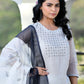 Vaasva Women's Grey Monotone Organza Digital Printed Suit Set | Swadesiicart