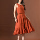 Myshka Women Rust Pure Cotton Sleeveless Schiffli Top and Flared Skirt - Swadesiicart