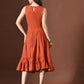 Myshka Women Rust Pure Cotton Sleeveless Schiffli Top and Flared Skirt - Swadesiicart