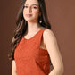 Myshka Women Rust Pure Cotton Sleeveless Schiffli Top and Flared Skirt - Swadesiicart