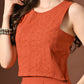 Myshka Women Rust Pure Cotton Sleeveless Schiffli Top and Flared Skirt - Swadesiicart
