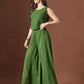 Myshka Women Green Pure Cotton Sleeveless Schiffli Top with Flared Trouser - Swadesiicart