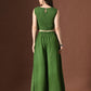 Myshka Women Green Pure Cotton Sleeveless Schiffli Top with Flared Trouser - Swadesiicart