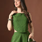Myshka Women Green Pure Cotton Sleeveless Schiffli Top with Flared Trouser - Swadesiicart