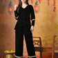Myshka Women Black Velvet Shirt Embroidered Full Sleeves with Flared Trouser - Swadesiicart