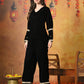 Myshka Women Black Velvet Shirt Embroidered Full Sleeves with Flared Trouser - Swadesiicart