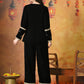 Myshka Women Black Velvet Shirt Embroidered Full Sleeves with Flared Trouser - Swadesiicart