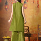 Myshka Women Green Viscose Strap Crop Top Sleeveless Jacket with Flared Trouser - Swadesiicart